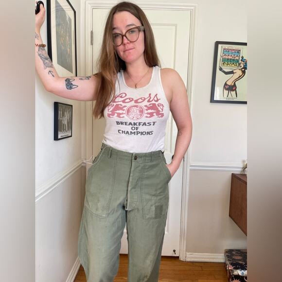 50s Vintage Korean Era Cotton Sateen Pants - Picture 4 of 13